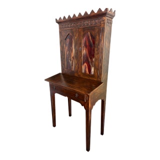 1990s Gothic Old World Rustic Secretary Bookcase For Sale