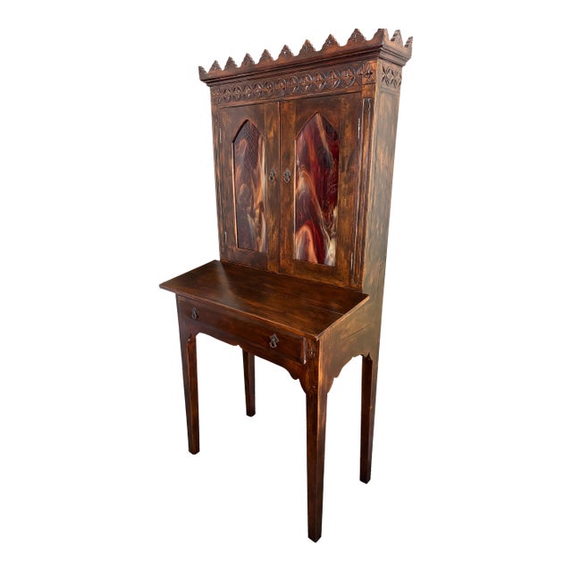 1990s Gothic Old World Rustic Secretary Bookcase For Sale