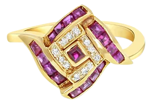Ruby Diamond Cocktail Ring .50cttw 14K Yellow Gold, Size 3