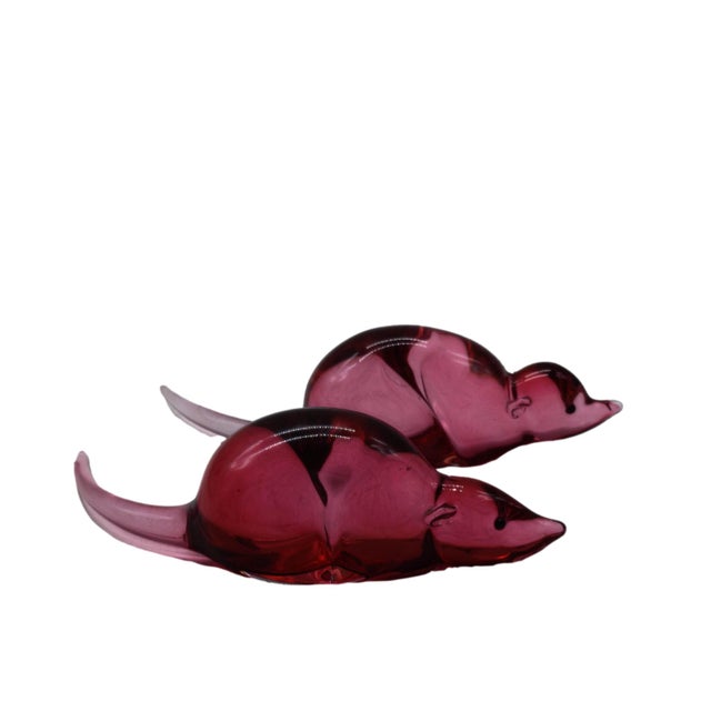 Pink Vintage Italian Pink Murano Glass Mice by Archimede Seguso, 1950s, Set of 2 For Sale - Image 8 of 8