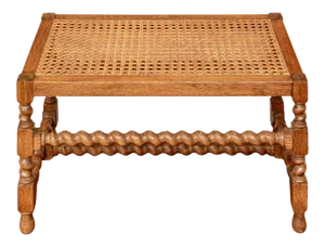 1900s English Carved Barley Twist Oak and Cane Bench