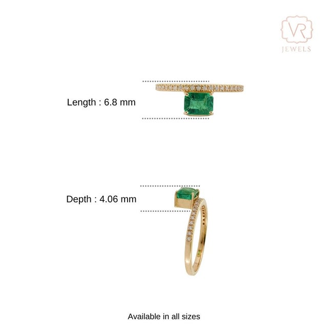 14k Yellow Gold Octagon Cut Floating 1 Carat Emerald Diamond Ring Size 9 For Sale - Image 12 of 18