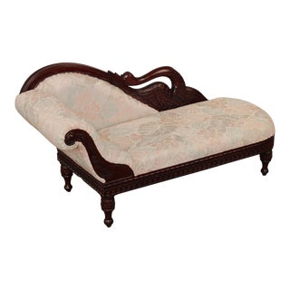Late 20th Century Victorian Style Carved Mahogany Swan Child's Chaise Lounge For Sale