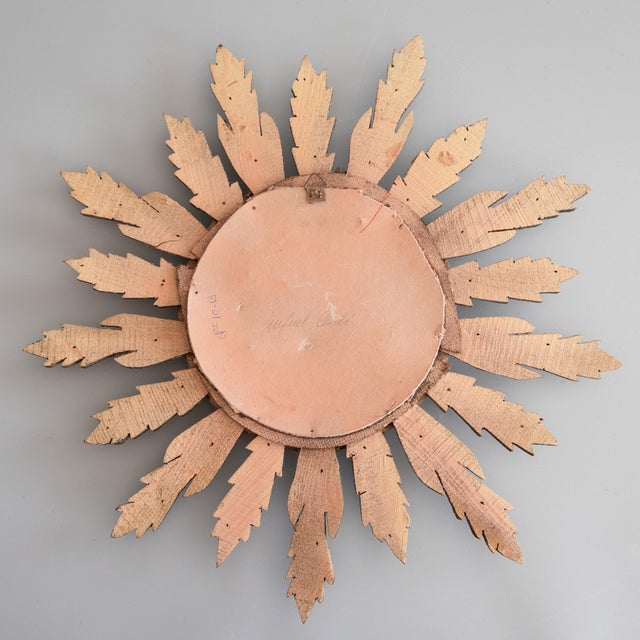 Wood Mid Century French Giltwood Sunburst Mirror For Sale - Image 7 of 8