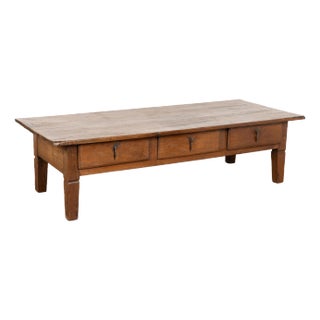 19th Century French Oak Coffee Table With Three Drawers For Sale