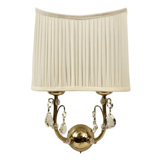Brass Wall Lights with Glass Crystal Decorations, Austria, 1936, Set of 2 For Sale