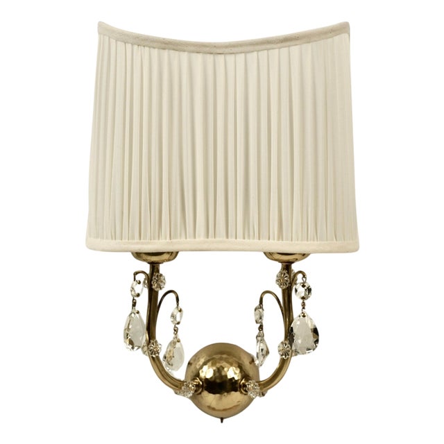 Brass Wall Lights with Glass Crystal Decorations, Austria, 1936, Set of 2 For Sale