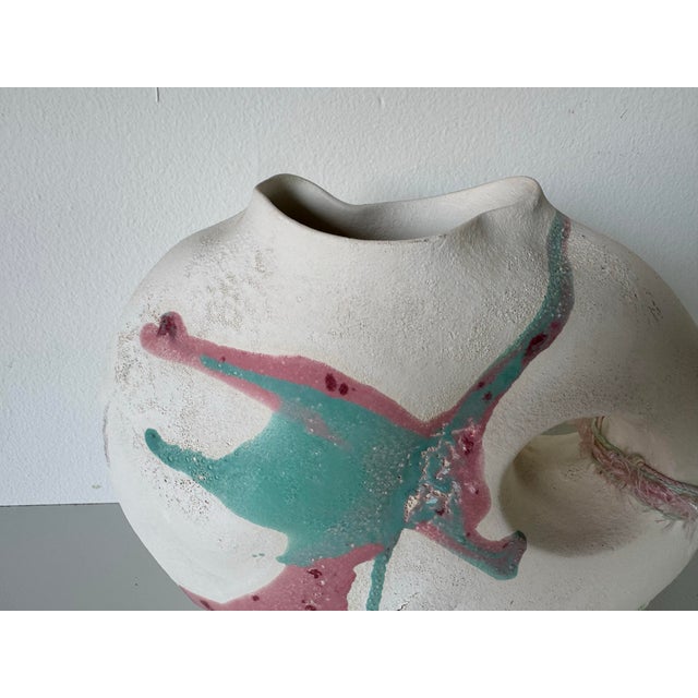 Mid-Century Modern 1980s Vintage Southwestern Native American Style Ceramic Vase With Abstract Glaze & Fiber Detail For Sale - Image 3 of 12