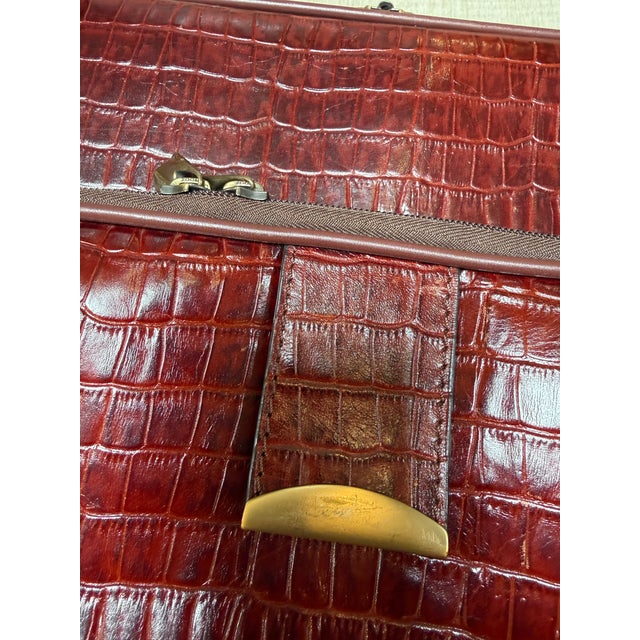 Animal Skin Embossed Crocodile Leather Trolley Luggage, Maroon For Sale - Image 7 of 13