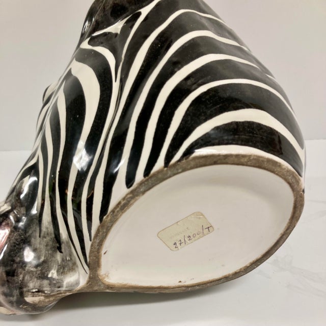 Boho Chic Ceramic Zebra Cachepot For Sale - Image 10 of 10