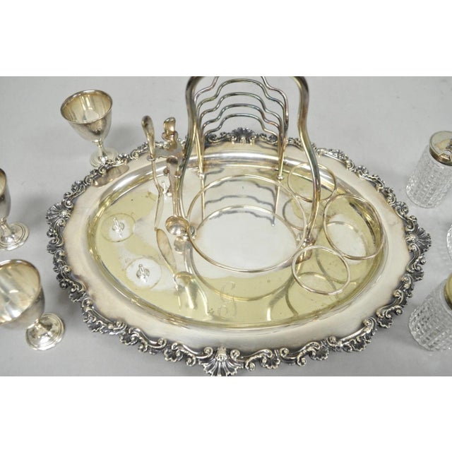 Antique Victorian Silver Plated Footed Cut Glass Breakfast Set Toast Rack W Tray For Sale - Image 14 of 18