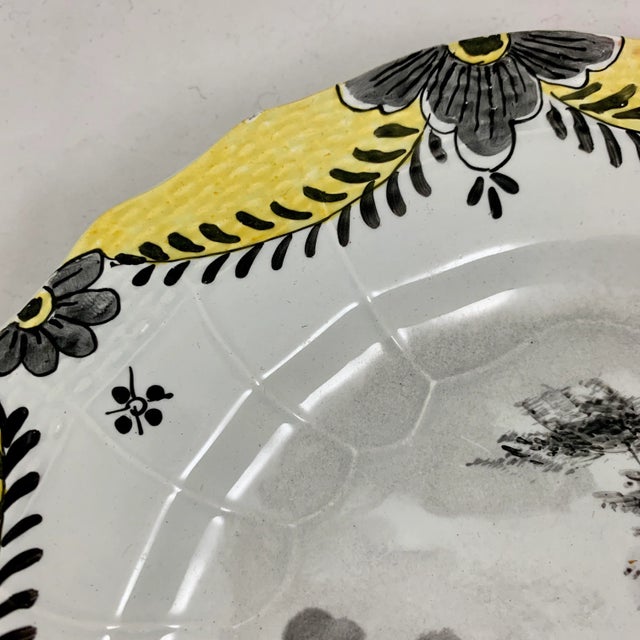 White French Faïence Hand Painted Romantic Grisaille & Cirage Plates, S/6 For Sale - Image 8 of 13