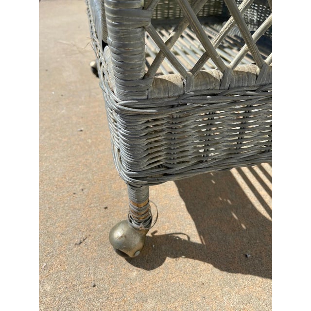 Wood Vintage Wicker Bar Cart Bohemian Mid Century Retro Serving Table For Sale - Image 7 of 10