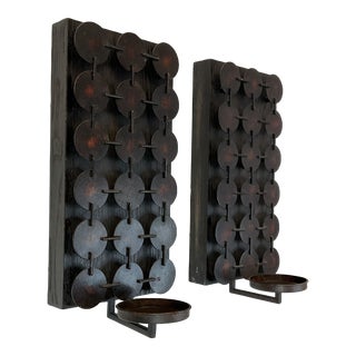 1980s Brutalist Wall Candle Sconces for Pillars - a Pair For Sale
