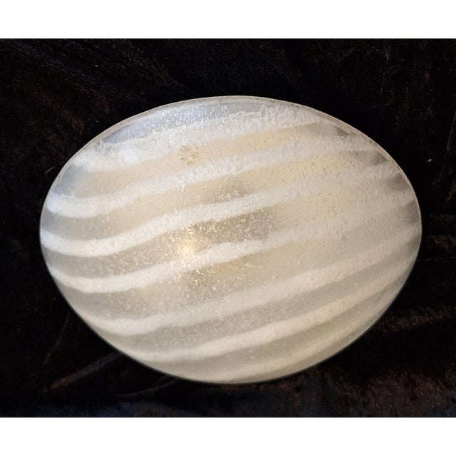 Vintage German Flat Ceiling Lamp with White Striped Frosted Glass Shade from Peill & Putzler, 2000s For Sale - Image 6 of 8