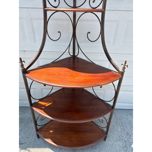 Brown Late 20th Century Drexel Heritage French Country Wrought Iron & Wood Corner Etagere, Attributed For Sale - Image 8 of 11