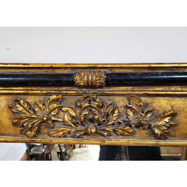 Neoclassical Antique English Regency Style Black & Gilt Carved Wood Overmantel Mirror For Sale - Image 3 of 9