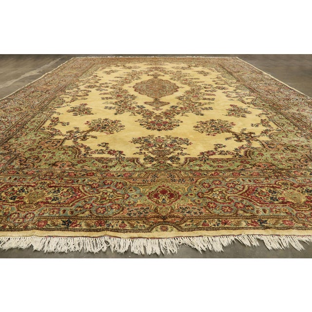 Beige Antique Persian Kerman Rug, 11'06 X 17'10 For Sale - Image 8 of 10