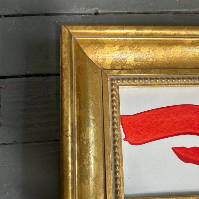 Contemporary original abstract flying red lips painting. Measures 8x5 or 12.5x9.5 framed. Check out my shop Robins Egg...