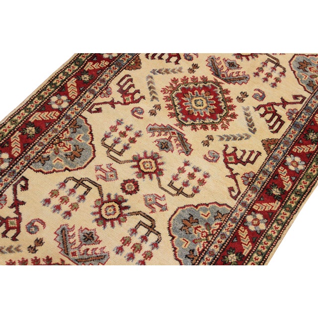 Boho Chic Kazak Ivory/Red Wool Runner Rug - 2'8''x9'8'' For Sale In New York - Image 6 of 10