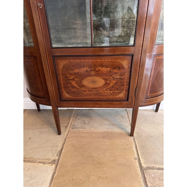 Antique Edwardian Mahogany Inlaid Bowfront Display Cabinet, 1900 For Sale - Image 9 of 10