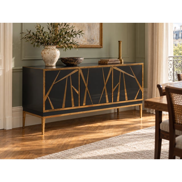 Black Italian Black Murano Glass and Brass Three-Door Sideboard from Justfurnituress SRL For Sale - Image 8 of 9