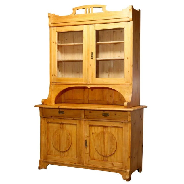 Late 19th Century Antique TwoPiece Austrian Pine StepBack Hutch