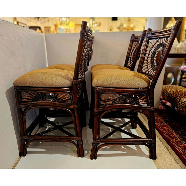 Bamboo Rattan & Upholstered Vintage Counter Stools With Backs -Set of 4 For Sale - Image 10 of 12