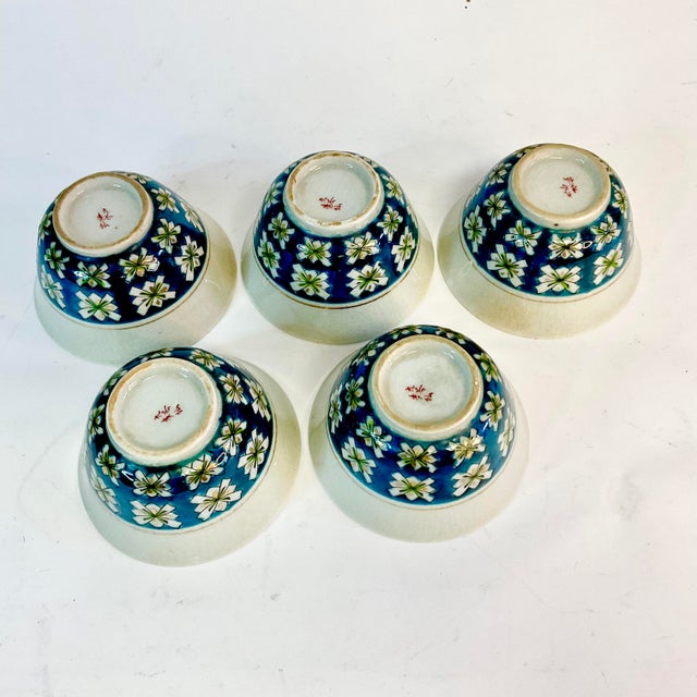 Cerulean Vintage Chinoiserie Boho Chic Ceramic Pottery Sauce Cups - Set of 5. For Sale - Image 8 of 12