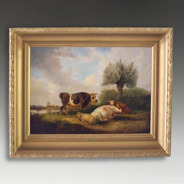 An original early 19th-century British oil painting attributed to William Shayer Sr. (1788–1879), depicting recumbent...