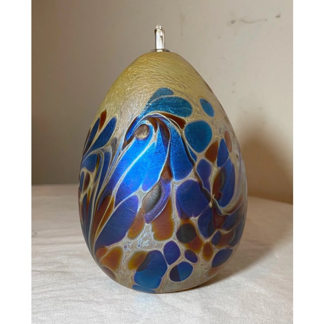 1990s Hand Blown Maytum Studio Art Glass Iridescent Aurene Egg Shaped Oil Lamp Vase For Sale - Image 14 of 14