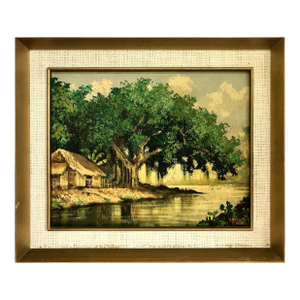 Impressionist Water’s Edge Tropical Landscape With Banyan Tree