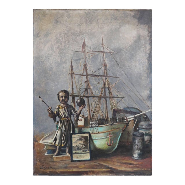 Original Oil Painting by Viktor Freytag, Berlin, 1950s For Sale