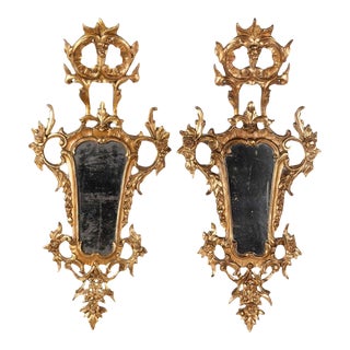 Pair of Large and Elaborate European Antique 19th Century Giltwood Cornucopia Mirrors For Sale