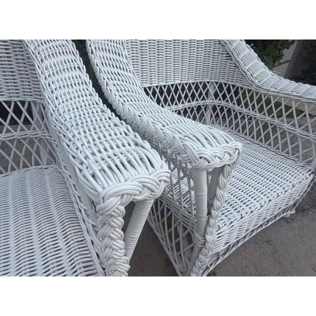 Vintage Handwoven Rattan Lounge Chairs With Braided Trim, Pair For Sale - Image 10 of 12