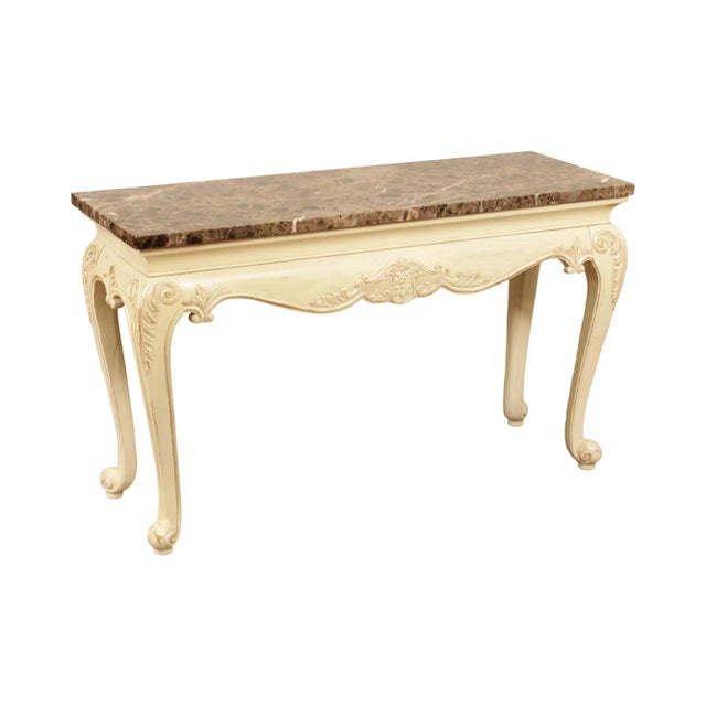 French Provincial Style Painted Console Table with Marble Top For Sale - Image 13 of 13