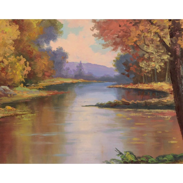 American Mid Century Autumn Reflections Oil Paint Landscape by Lorenz E. Griffith For Sale - Image 3 of 7