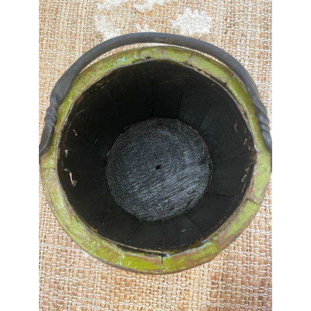 Wood Antique Primitive Wooden Forged Iron Rice Berry Bucket Green For Sale - Image 7 of 8