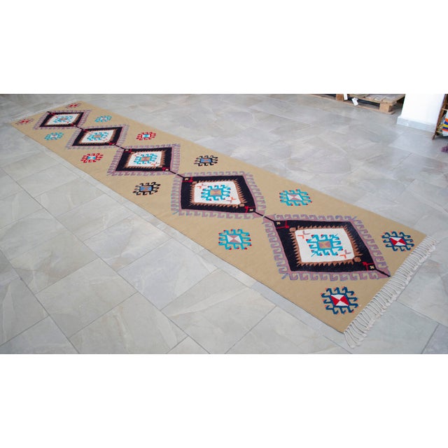Hand Woven Silk Runner Rug. Extra Long Hallway Decor. Turkish Silk Kilim. Luxury Decor - New - 3′1″ X 14′2″ For Sale - Image 17 of 17