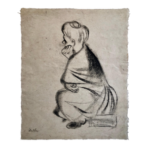 William GropperCharcoal Drawing "Waiting" Pensive Woman Americana WPA Artist