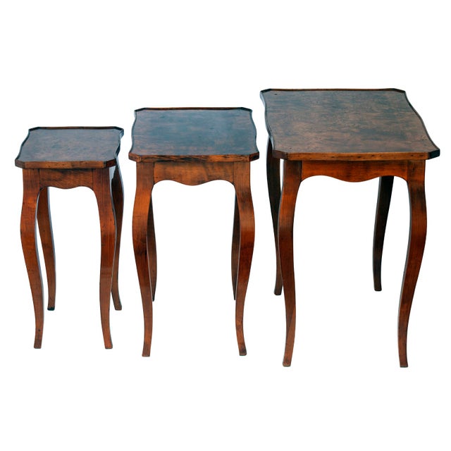 Italian Set of 3, Antique Italian Burl WoodNesting Tables For Sale - Image 3 of 14