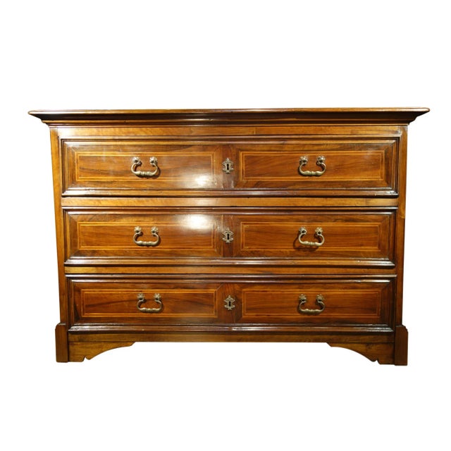 Brass Early 18th Century Italian Louis XIV Walnut Dresser with Fruitwood Inlay & Brass For Sale - Image 8 of 12