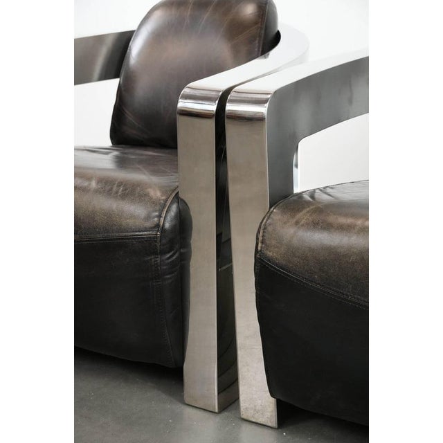Leather Aviator Armchairs with Aluminum Frames, Set of 2 For Sale - Image 10 of 17
