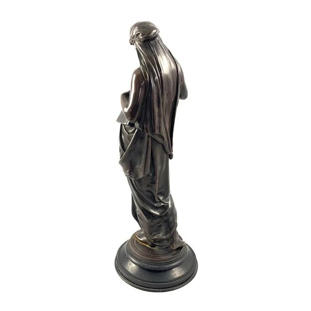 Metal 19th Century Bronze of a Women Draped in Robes on a Round Zodiac Base For Sale - Image 7 of 11