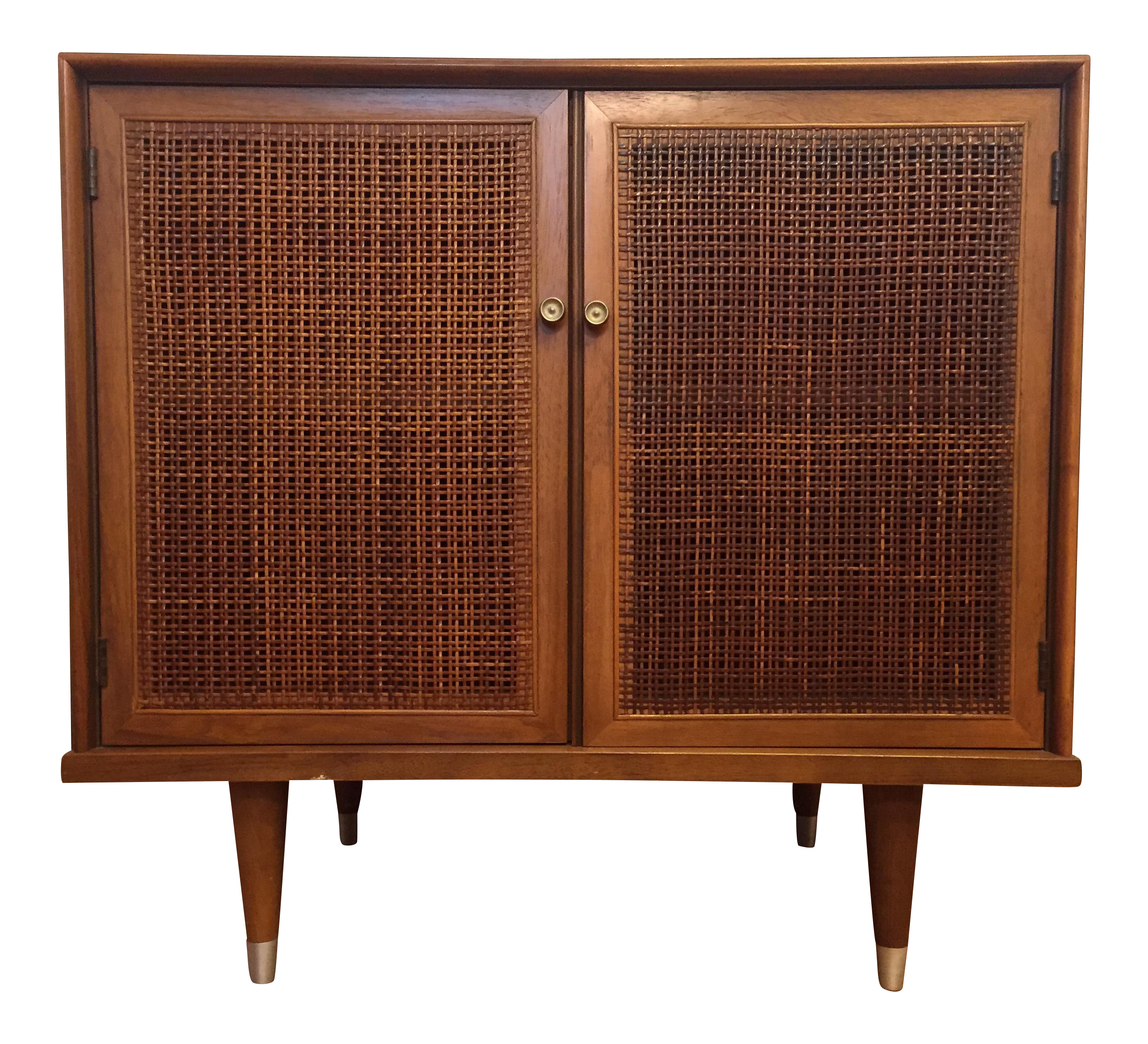 Mid Century Modern Walnut Cane Storage Cabinet Chairish