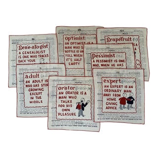 1930s Cocktail Napkins With Humorous Dictionary Entries- Set of 7 For Sale