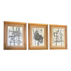 Contemporary 3 Original Wayne Cunningham Abstract Pastel Drawings “Belli Finis “ -Set of 3
