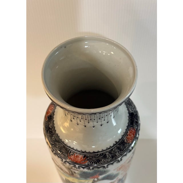 Ceramic Vintage Chinese Famille Rose Scholar Scene Porcelain Vase 13.25” Tall For Sale - Image 7 of 12