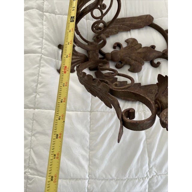 Large 19thc French Louis XVI Manor Style Dark Patinated Iron 3 Light Candle Sconces a - Pair For Sale - Image 14 of 17