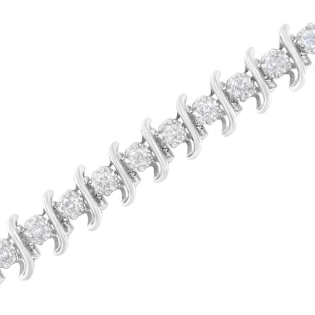 Haus of Brilliance .925 Sterling Silver 3 cttw Diamond "S" Link Bracelet - Size 7.5" For Sale - Image 4 of 6